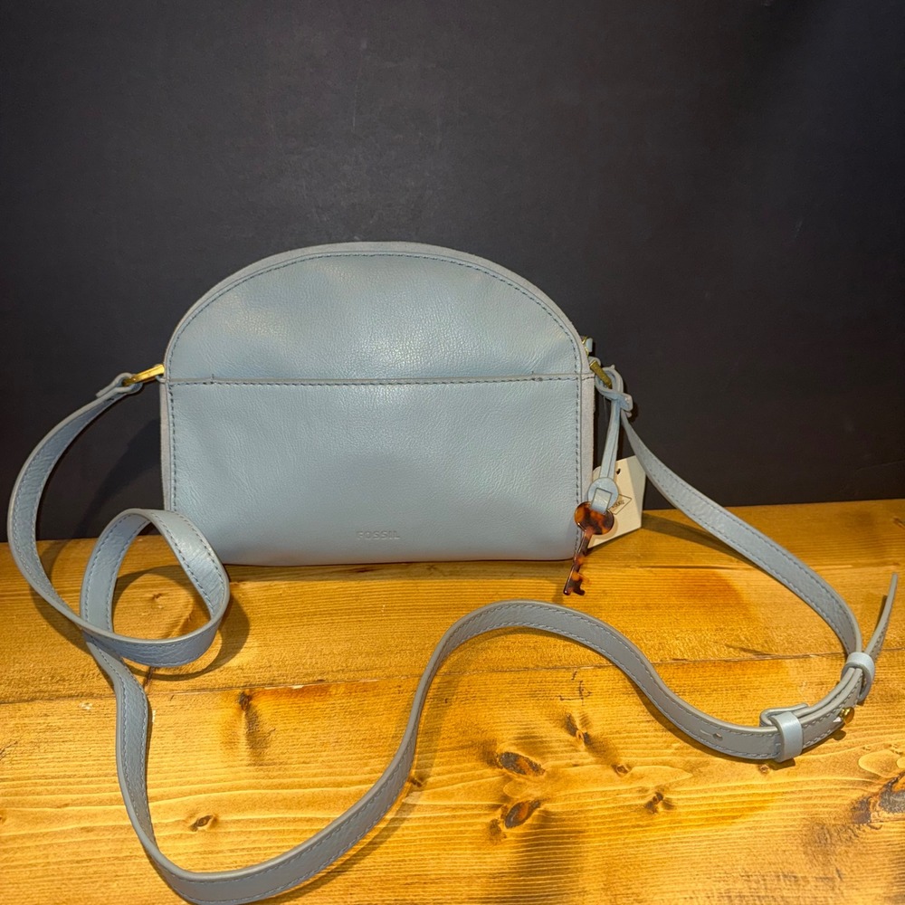 Fossil Chelsea Crossbody Chambray Blue Leather Bag Key Charm NWT ZB7825197